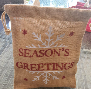 Premium Jute Christmas Themed Season's Greetings Sack (5 Pack+)